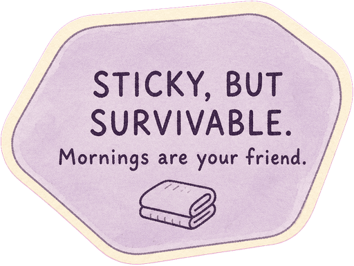 Sticky, but survivable. Mornings are your friend.