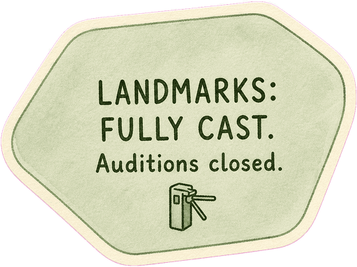 Landmarks: fully cast. Auditions closed.