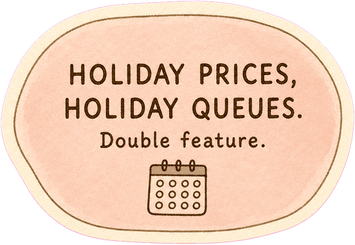 Holiday prices, holiday queues. Double feature.