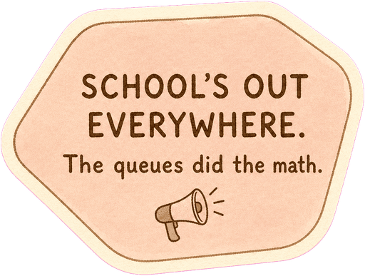 School's out everywhere. The queues did the math.
