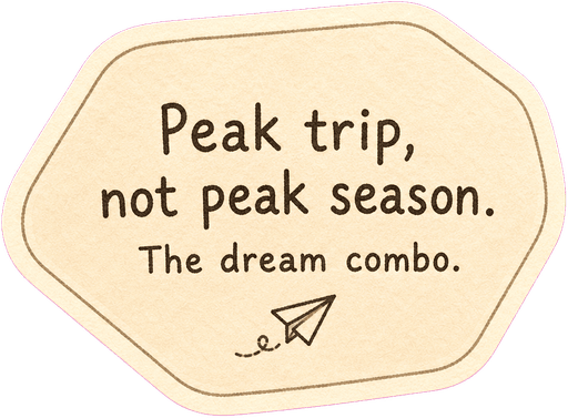 Peak trip, not peak season. The dream combo.