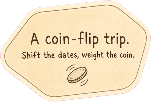 A coin-flip trip. Shift the dates, weight the coin.