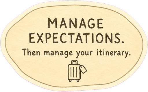 Manage expectations. Then manage your itinerary.