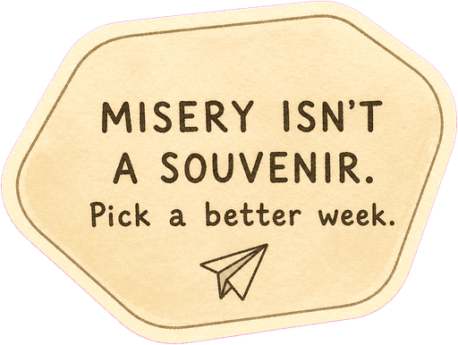 Misery isn't a souvenir. Pick a better week.